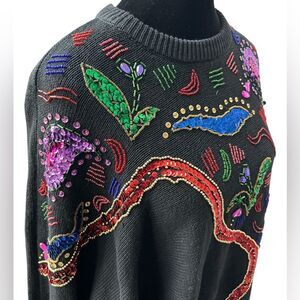Vintage Diana Marco Ramie Knit Sweater Sequins Size 22 80s Retro Pullover